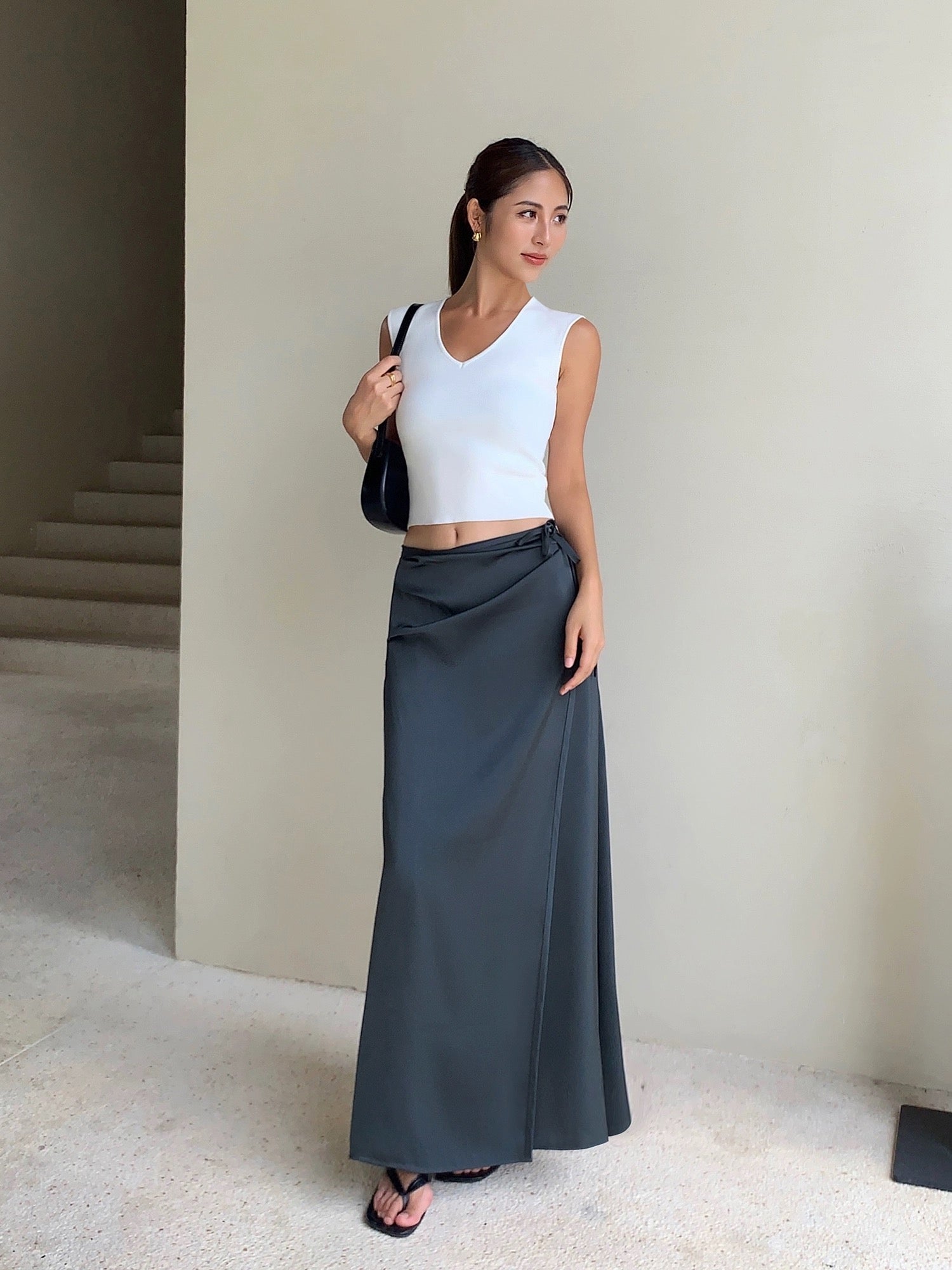 Satin Maxi Wrap Tie Skirt [2 Colours]