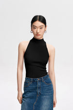 Load image into Gallery viewer, Fine Knit Sleeveless Halter Top in Black
