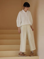 Load image into Gallery viewer, Tencel Blend Wide Leg Roll Cuff Trousers in Cream
