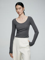Load image into Gallery viewer, Scoop Neck Stretch Long Sleeve Top in Grey
