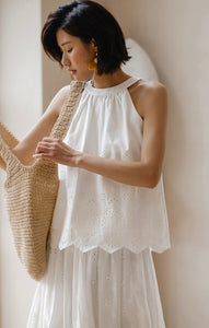 Eyelet Floral Top in White