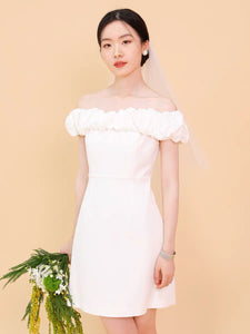 Tori Off Shoulder Bubble Mini Dress in White