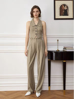 Load image into Gallery viewer, Striped Collar Button Vest in Khaki
