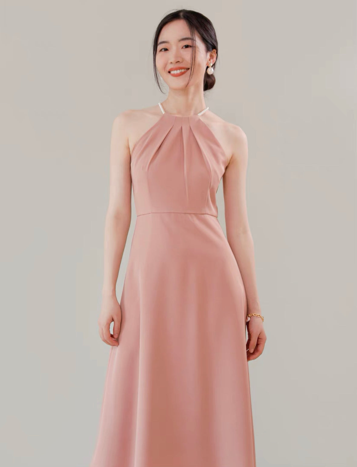Beaded Cami Flare Midi Dress in Pink