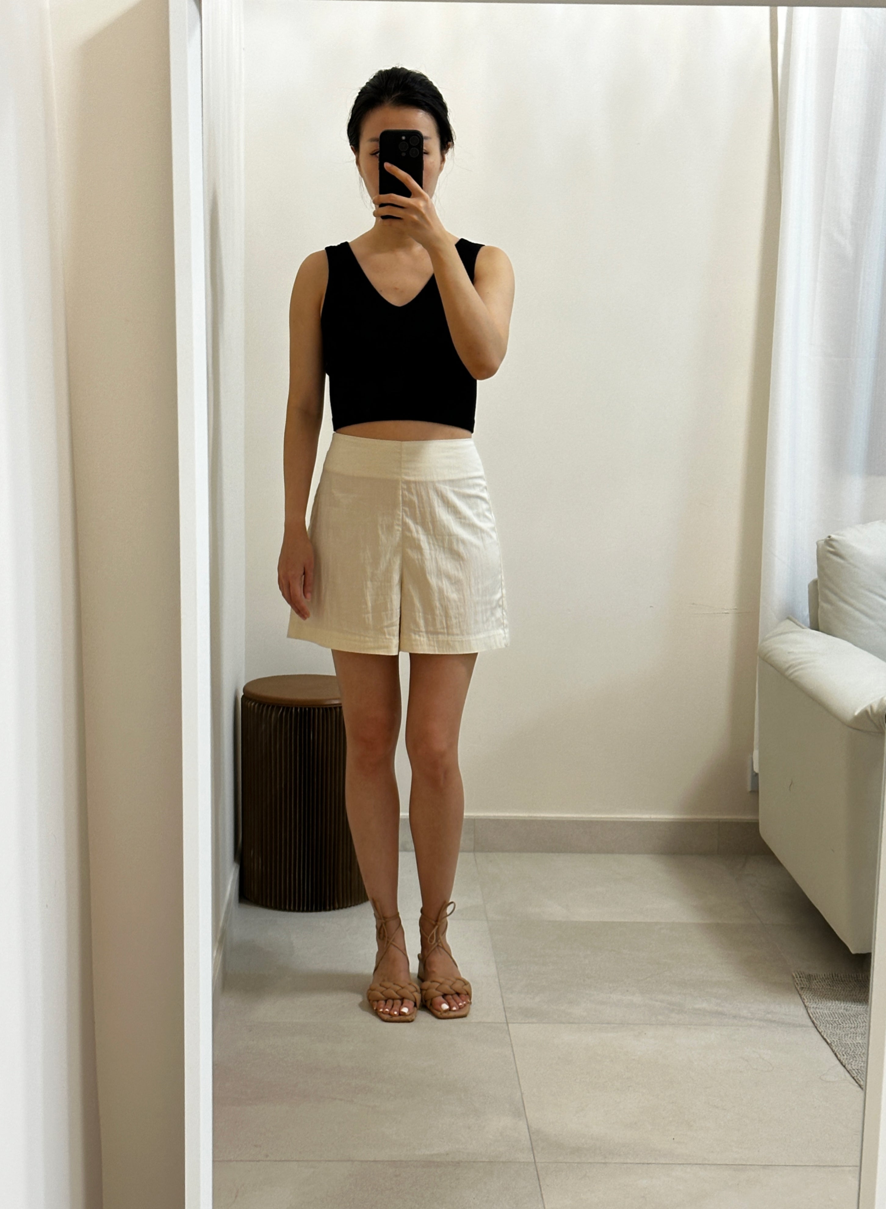 [KR] High Waist Zip Shorts in Cream