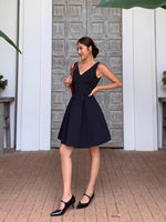Load image into Gallery viewer, Textured V Flare Pocket Dress in Black
