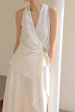 Load image into Gallery viewer, Tencel Wrap Embellished Top // Trousers Set in Cream
