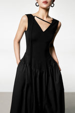 Load image into Gallery viewer, Drop Waist V Maxi Dress in Black
