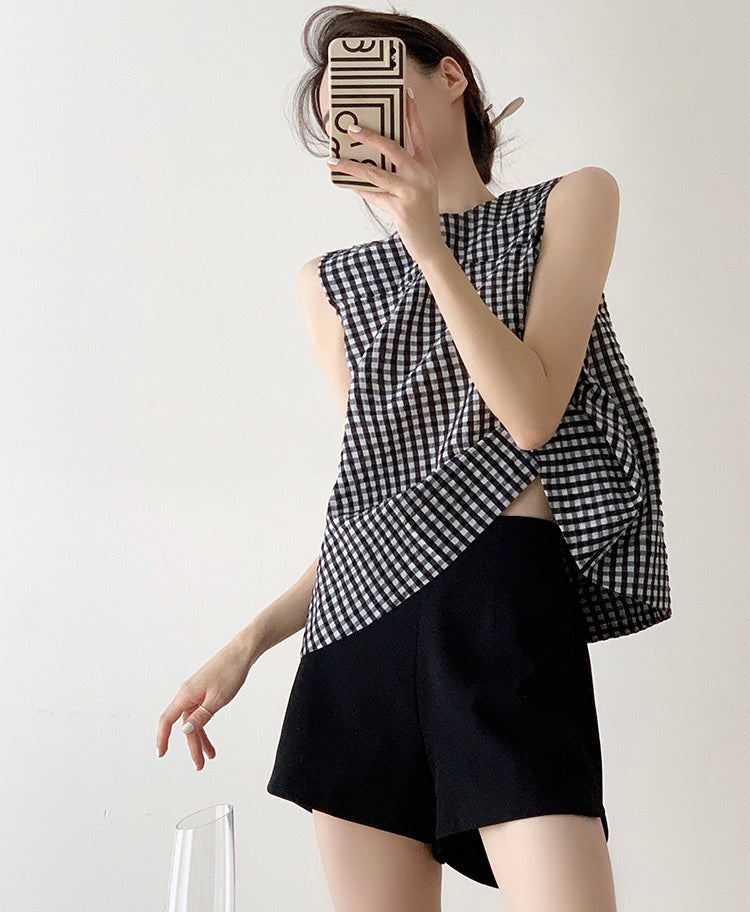 Checked Tent Sleeveless Top in Black