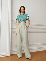 Load image into Gallery viewer, Classic High Waist Hook Wide Leg Trousers in Green
