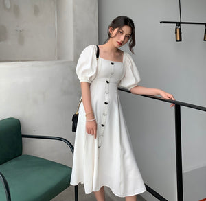 2-Way Blouson Flare Dress in White