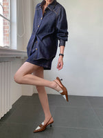 Load image into Gallery viewer, Denim Shirt + Skirt + Trousers Set in Navy
