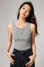 Load image into Gallery viewer, Tencel Blend Button Tank Top in Grey
