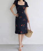 Load image into Gallery viewer, Burano Floral Blouson Midi Dress in Black
