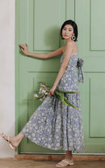 Load image into Gallery viewer, Tie Back Floral Panel Maxi Dress in Blue

