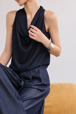 Load image into Gallery viewer, Drape Top // Trousers Set in Navy
