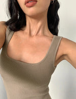 Load image into Gallery viewer, Ribbed Square Neck Tank in Khaki
