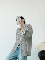 Load image into Gallery viewer, Oversized Striped Pocket Shirt in Black/White
