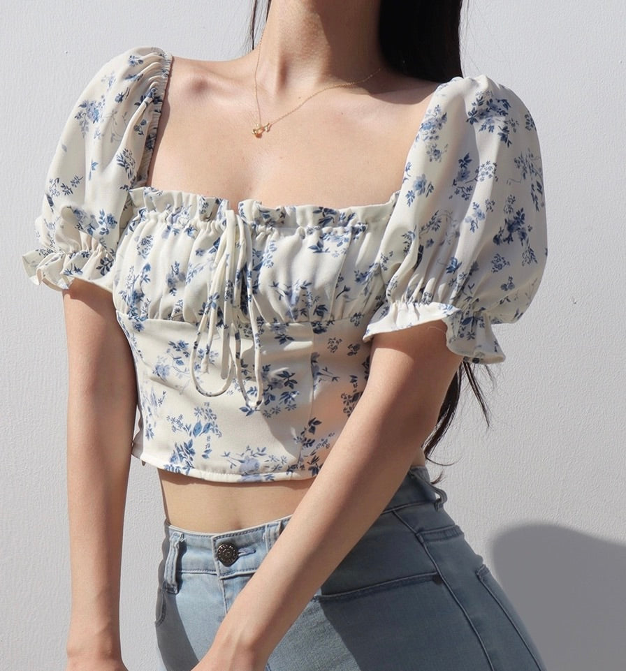 Procida 2-Way Floral Bustier Top in White