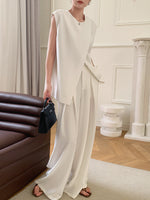 Load image into Gallery viewer, Overlap Top + Wide Leg Trousers Set in White
