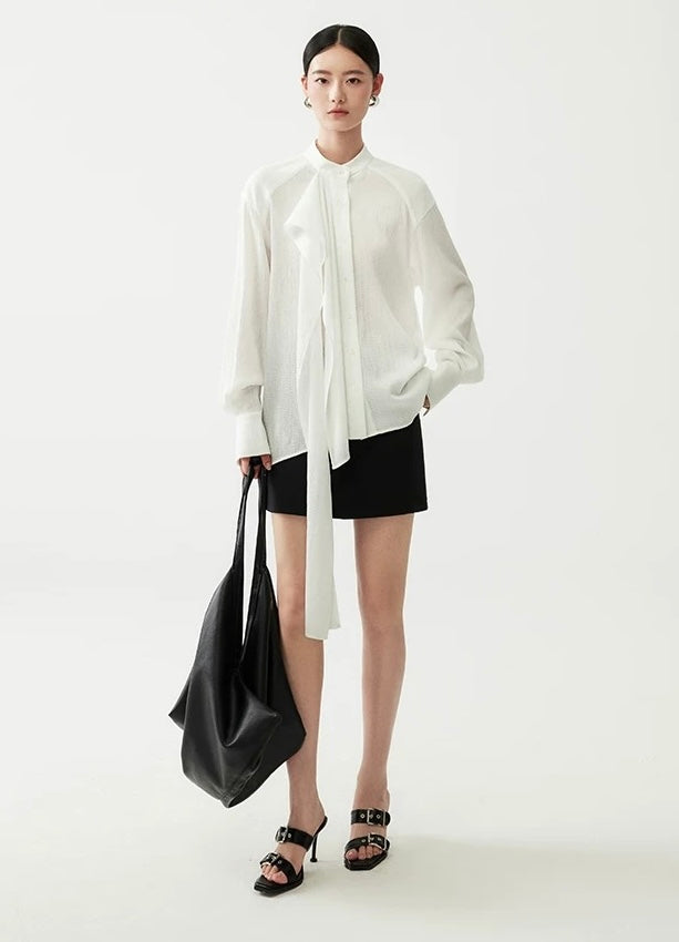 Oversized Ribbon Crepe Blouse [2 Colours]