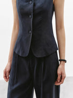 Load image into Gallery viewer, Tencel Vest // Trousers Set in Navy
