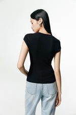 Load image into Gallery viewer, Classic U Neck Cap Sleeve Stretch Tee in Black
