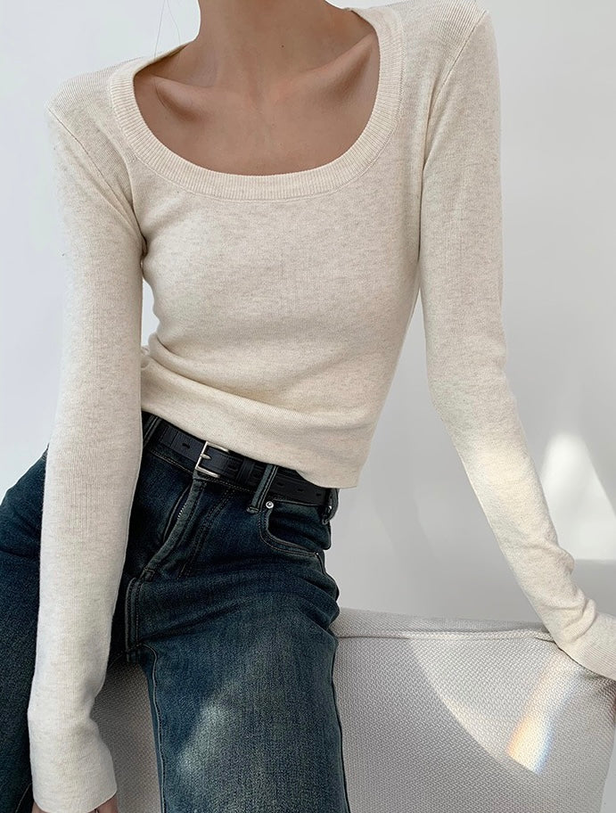 Classic Round Neck Knit Top in Cream