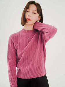 Wool Ribbed Knitted Sweater in Pink