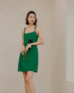 Load image into Gallery viewer, Knotted Cami Cutout Back Mini Dress in Green
