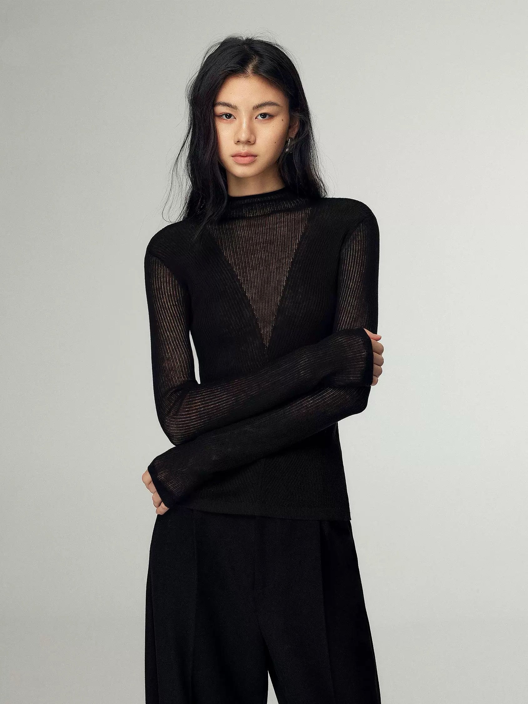 Sheer Knit V Top [2 Colours]