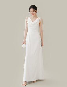 Drape Sleeveless Dress in White