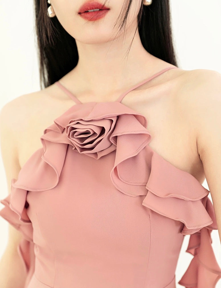 Rose Ruffle Drape Dress [2 Colours]