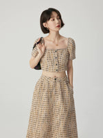 Load image into Gallery viewer, Tweed Cropped Blouse + Maxi Pocket Skirt in Khaki
