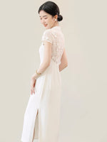 Load image into Gallery viewer, Lace Cutout Midi Cheongsam in White
