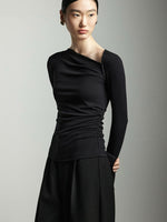 Load image into Gallery viewer, Asymmetric Side Shirring Long Top in Black
