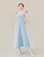 Load image into Gallery viewer, Flutter Sleeve A-Line Dress in Blue
