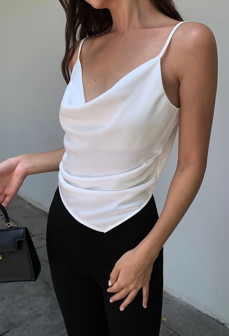 Drape Asymmetric Cami Top in White
