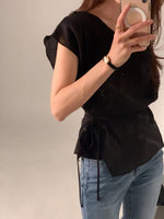Load image into Gallery viewer, Korean Tencel Blend Wrap Tie Blouse [2 Colours]

