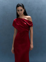 Load image into Gallery viewer, Toga Sleeve Satin Gown in Red
