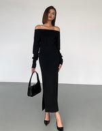 Load image into Gallery viewer, Knitted H-line Slit Skirt in Black
