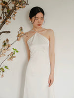 Load image into Gallery viewer, Drop Back Beaded Halter Gown in White
