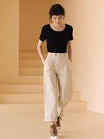 Load image into Gallery viewer, Cotton Twill Wide Leg Cropped rousers in Cream
