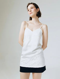 Satin Lace Detail Camisole in White