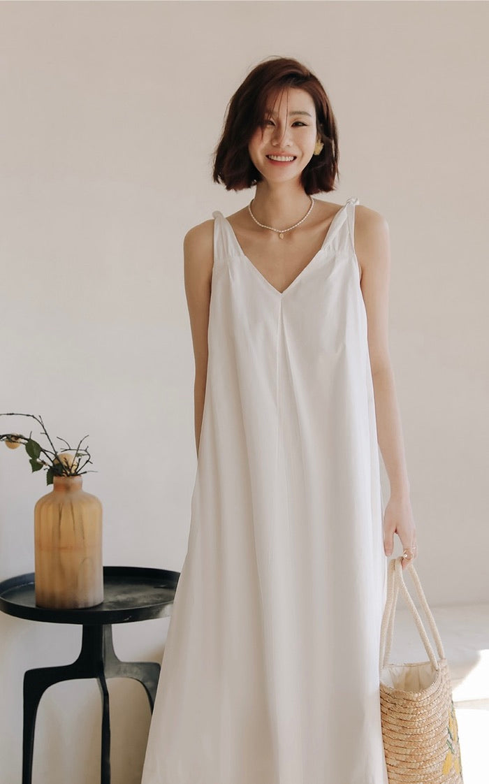 Knot Pocket Midi Tent Dress in White