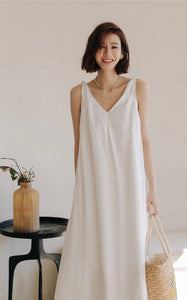 Knot Pocket Midi Tent Dress in White