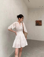 Load image into Gallery viewer, Floral Eyelet Tie Blouse in White
