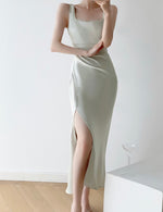 Load image into Gallery viewer, Square Neck Sheen Midi Dress in Green
