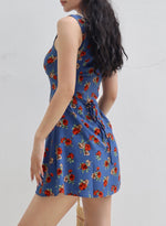 Load image into Gallery viewer, Vintage Floral Sleeveless Mini Dress in Blue

