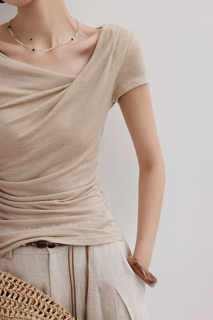 Tencel Blend Asymmetric Gathered Top [4 Colours]